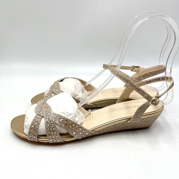 6.5W 6.5 WIDE WIDTH‎ Touch Ups Lena Champagne Gold Low Wedge Dress Sandals Shoes - Picture 6 of 15